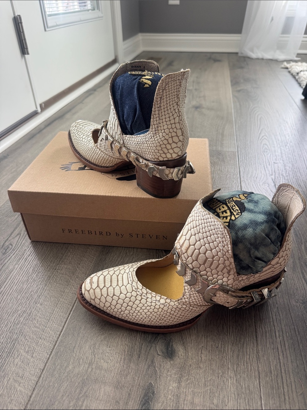 Freebird by Steven Cream Snakeskin Studded Ankle Boots